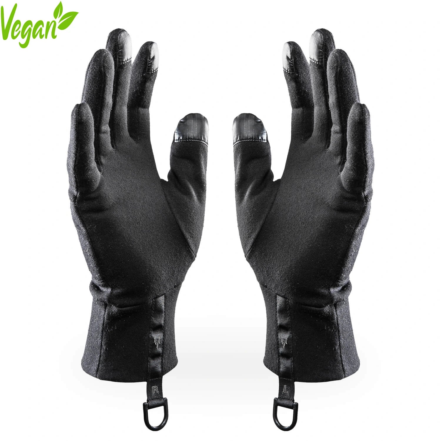 Vegan Tactility Liner gloves by The Heat Company shown worn on two hands on a white background.