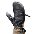 Black leather glove / mitten Shell with a zipper on a white background.